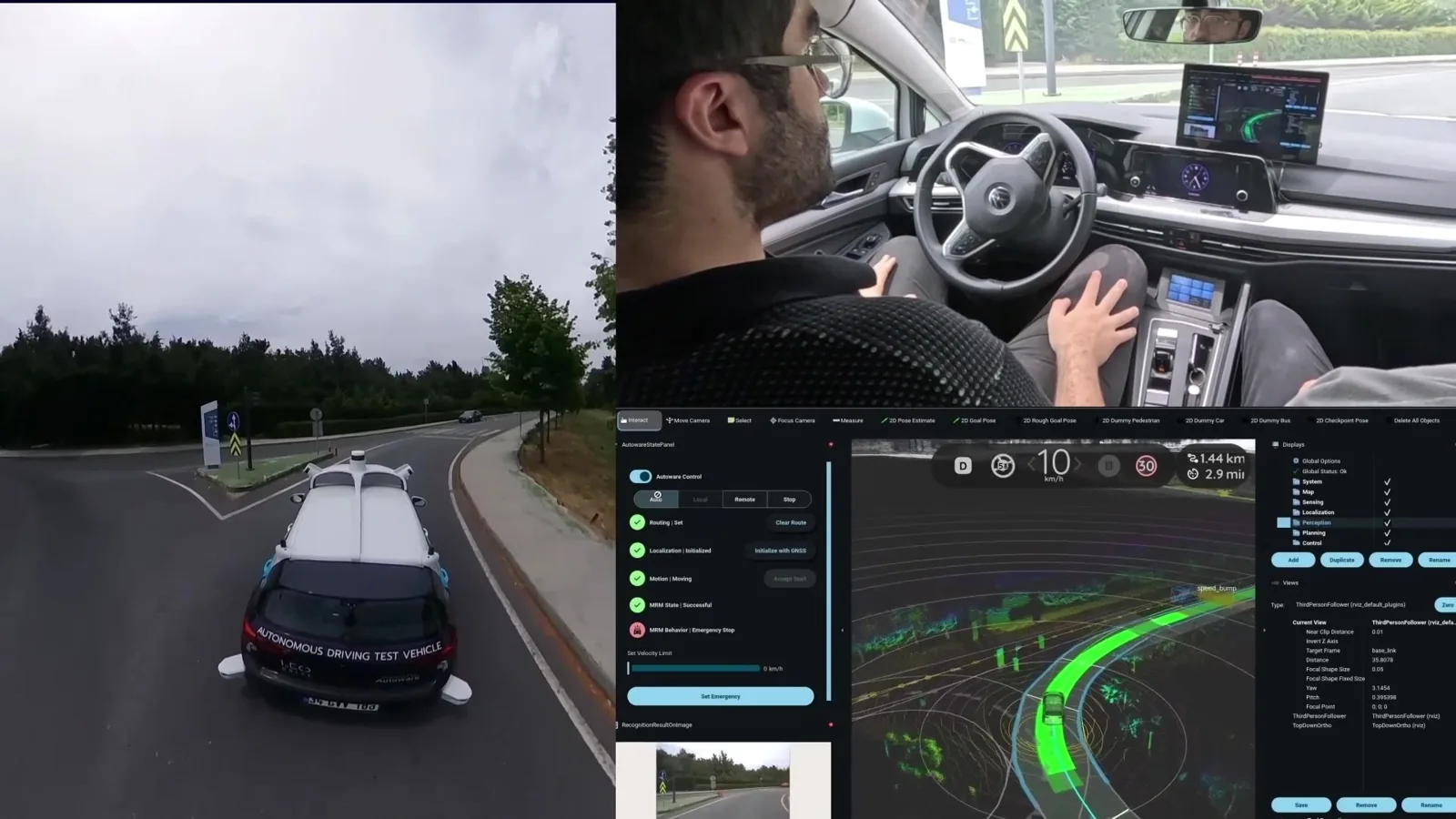 Leo Drive test car driving on Autoware, with the Autoware screen inside